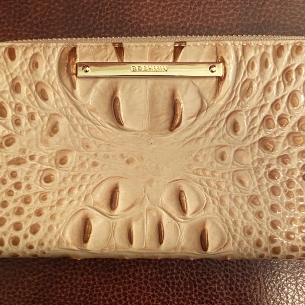NWOT Brahmin Melbourne Arden Satchel Crossbody in Beige and Gold and Ady Wallet - Picture 4 of 8